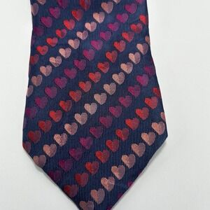 Frangi Designer Silk Neck Tie 58"x3.5" Made In Italy Blue With Hearts